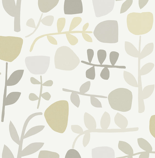 Juni Neutral Abstract Tulips Wallpaper with Scandinavian Botanical Block-Print - Brewster 4066-26537