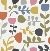 Juni Multicolor Abstract Tulips Wallpaper with Scandinavian Abstract Botanical Pattern - A-Street Prints 4066-26538