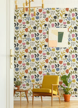 Juni Multicolor Abstract Tulips Wallpaper with Scandinavian Abstract Botanical Pattern - A-Street Prints 4066-26538