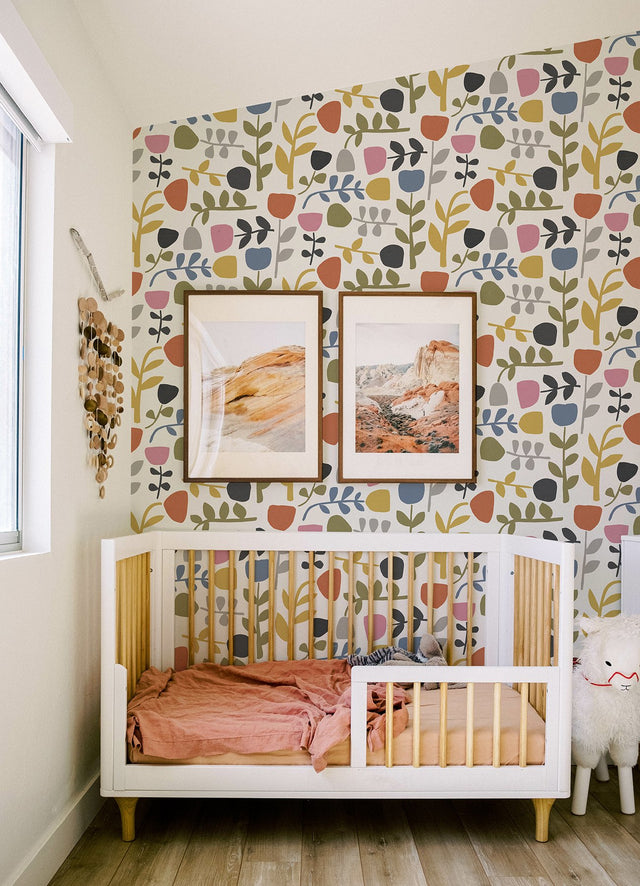 Juni Multicolor Abstract Tulips Wallpaper with Scandinavian Abstract Botanical Pattern - A-Street Prints 4066-26538