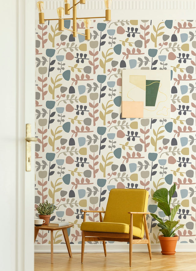Juni Pastel Abstract Tulips Wallpaper with Scandinavian Abstract Botanical Motif - A-Street Prints 4066-26539