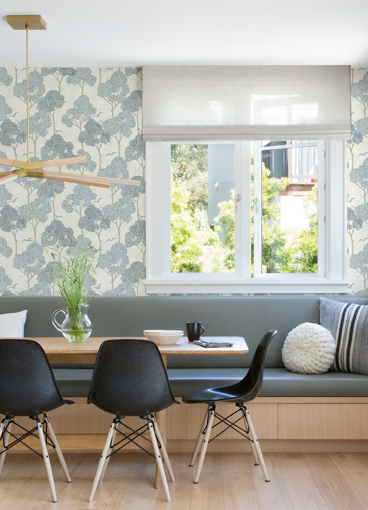 Lykke Blue Textured Tree Wallpaper with Botanical Trees Motif - Brewster 4066-26540