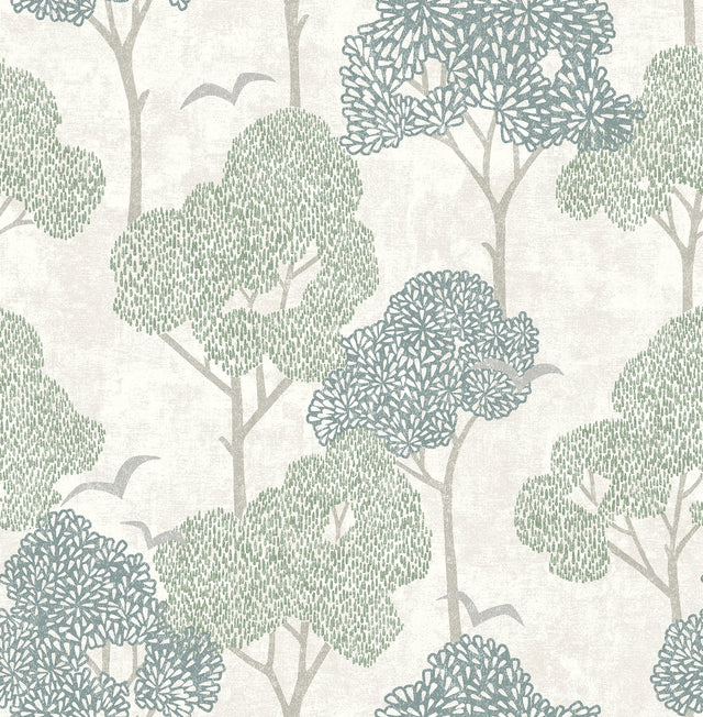 Lykke Green Textured Tree Wallpaper with Farmhouse Botanical Trees Motif - Brewster 4066-26542