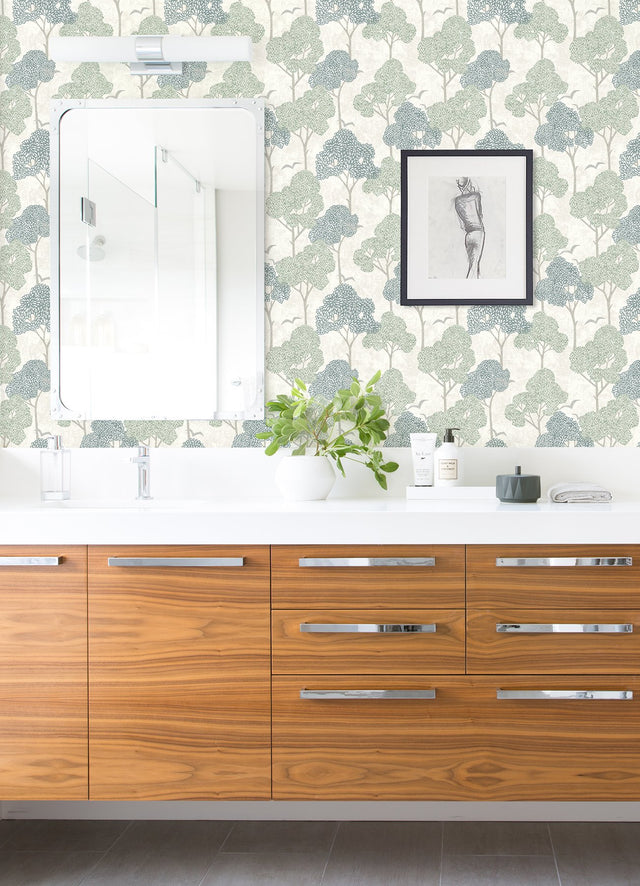 Lykke Green Textured Tree Wallpaper with Farmhouse Botanical Trees Motif - Brewster 4066-26542