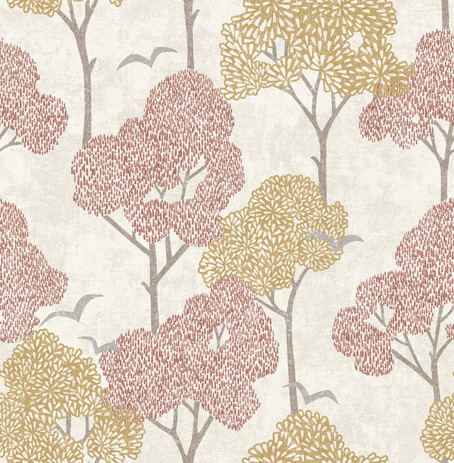 Lykke Coral Textured Tree Wallpaper with Raised Ink Trees Motif - A-Street Prints 4066-26544