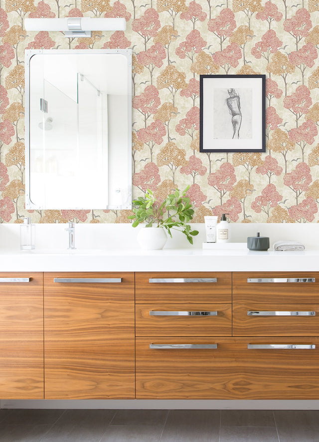 Lykke Coral Textured Tree Wallpaper with Raised Ink Trees Motif - A-Street Prints 4066-26544