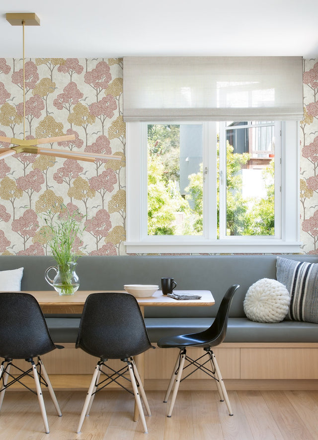 Lykke Coral Textured Tree Wallpaper with Raised Ink Trees Motif - A-Street Prints 4066-26544