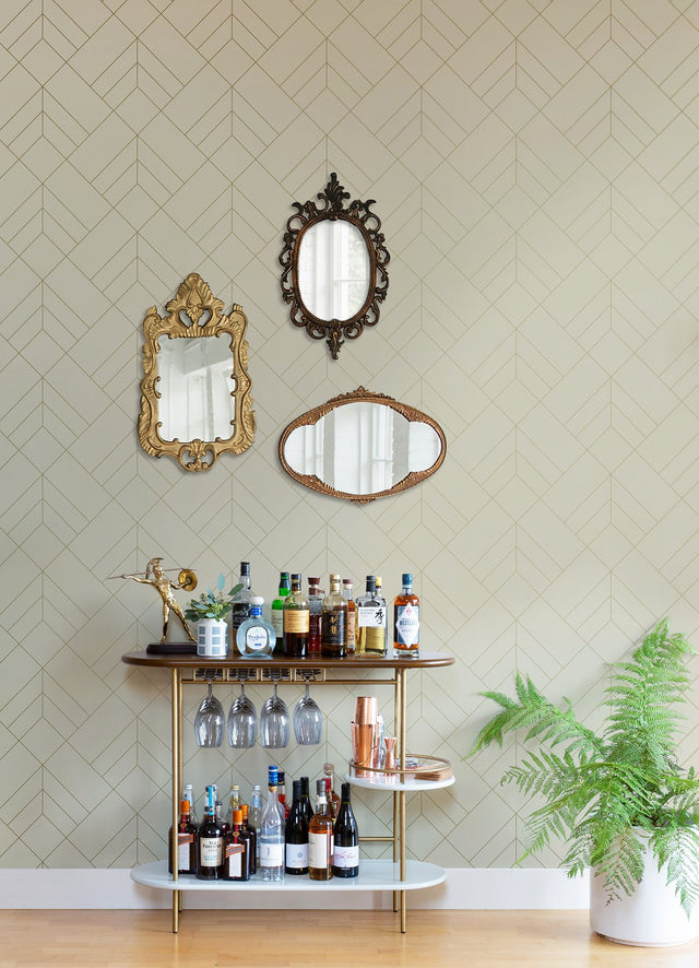Sander Light Grey Geometric Wallpaper with Metallic Diamond Motif - A-Street Prints 4066-26545