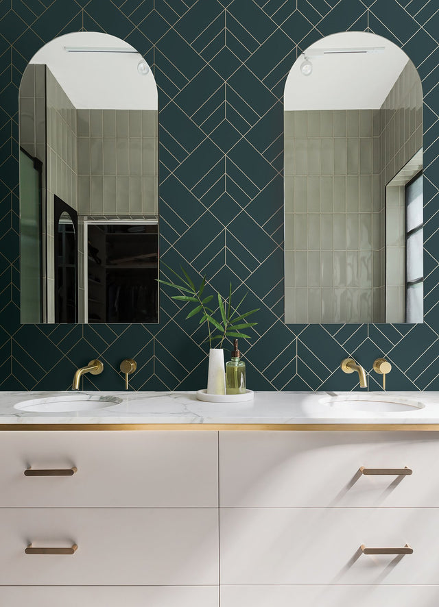 Sander Slate Geometric Wallpaper with Metallic Diamond Grid - A-Street Prints 4066-26546