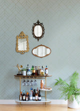 Sander Light Blue Geometric Wallpaper with Metallic Diamond Grid - A-Street Prints 4066-26547