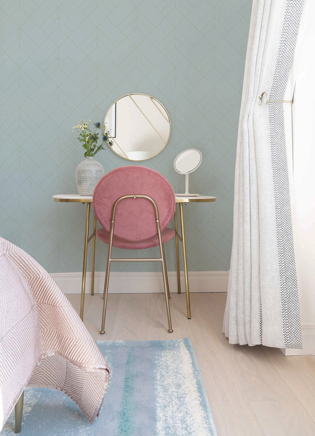 Sander Light Blue Geometric Wallpaper with Metallic Diamond Grid - A-Street Prints 4066-26547