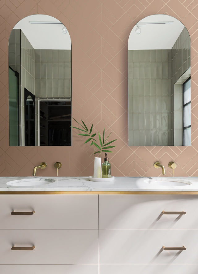Sander Light Pink Geometric Wallpaper with Metallic Art Deco Grid - A-Street Prints 4066-26548