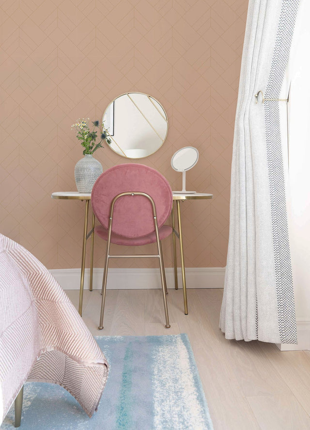 Sander Light Pink Geometric Wallpaper with Metallic Art Deco Grid - A-Street Prints 4066-26548