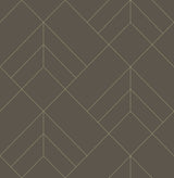 Sander Chocolate Geometric Wallpaper with Metallic Art Deco Diamond Grid - Brewster 4066-26549