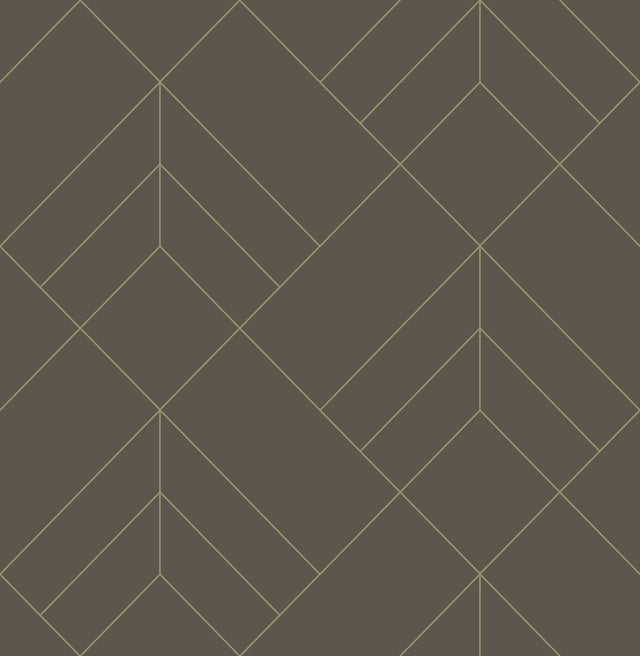 Sander Chocolate Geometric Wallpaper with Metallic Art Deco Diamond Grid - Brewster 4066-26549