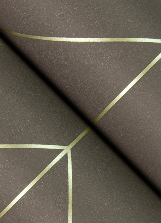 Sander Chocolate Geometric Wallpaper with Metallic Art Deco Diamond Grid - Brewster 4066-26549
