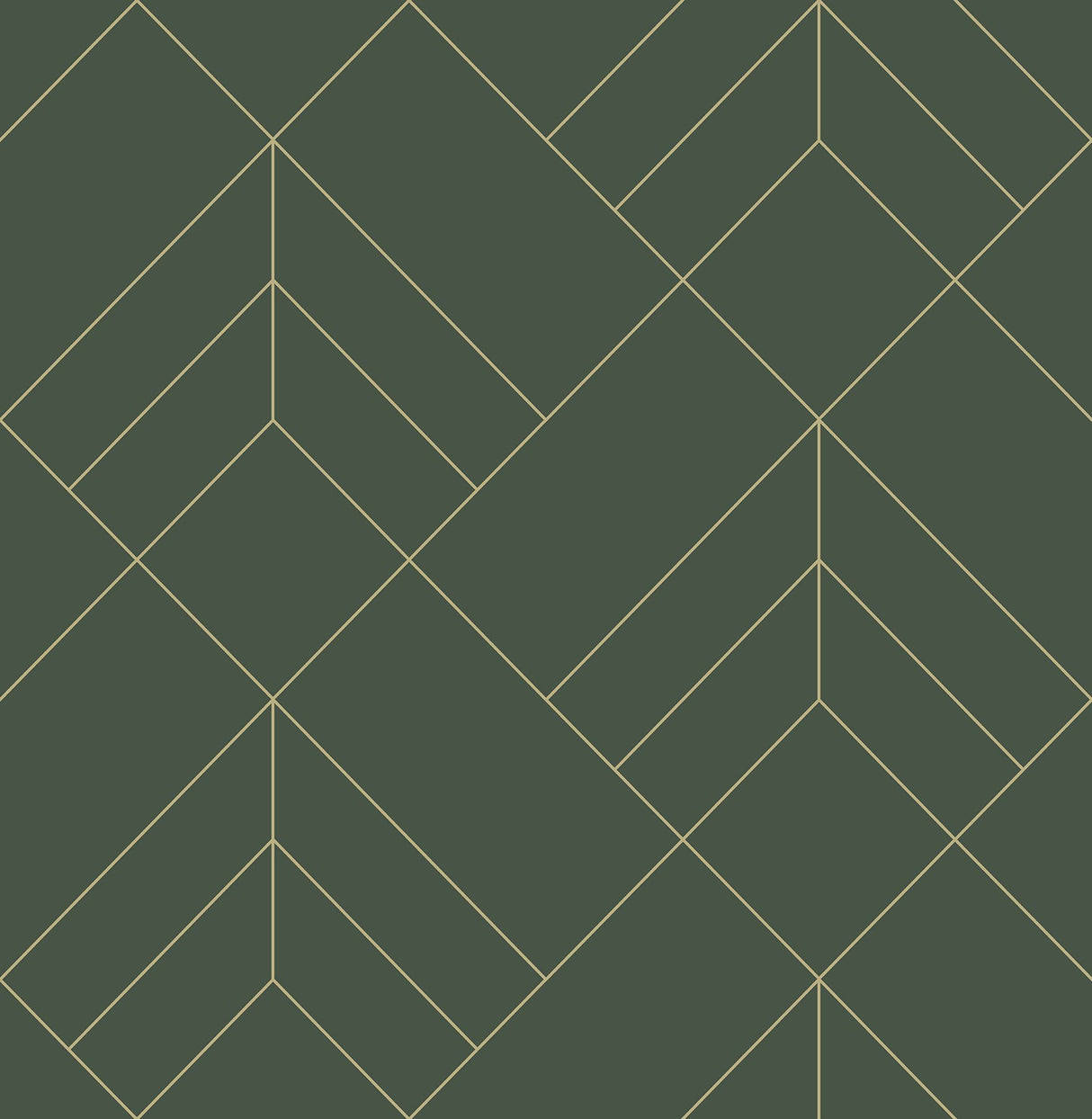 Sander Evergreen Geometric Wallpaper with Metallic Gold Diamond Lines - Brewster 4066-26550
