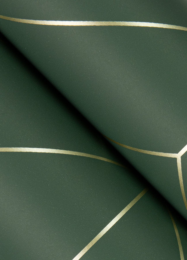 Sander Evergreen Geometric Wallpaper with Metallic Gold Diamond Lines - Brewster 4066-26550