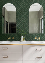 Sander Evergreen Geometric Wallpaper with Metallic Gold Diamond Lines - Brewster 4066-26550