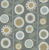 Sisu Grey Floral Geometric Wallpaper with Retro Graphic Flowers - A-Street Prints 4066-26553