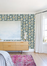Sisu Grey Floral Geometric Wallpaper with Retro Graphic Flowers - A-Street Prints 4066-26553