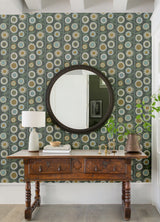 Sisu Grey Floral Geometric Wallpaper with Retro Graphic Flowers - A-Street Prints 4066-26553