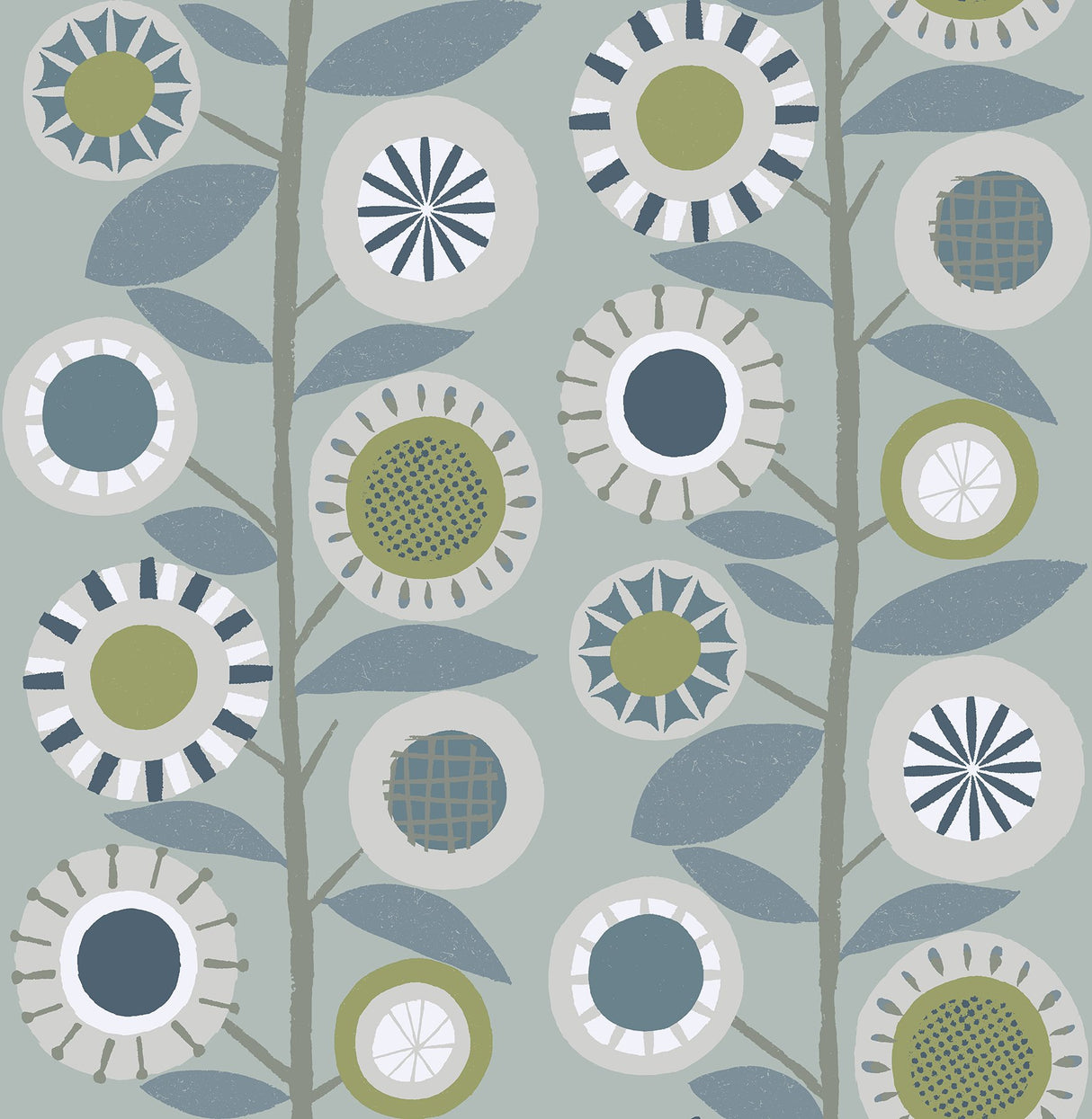 Sisu Light Blue Floral Geometric Wallpaper with Retro Graphic Flower Motif - A-Street Prints 4066-26554