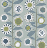 Sisu Light Blue Floral Geometric Wallpaper with Retro Graphic Flower Motif - A-Street Prints 4066-26554