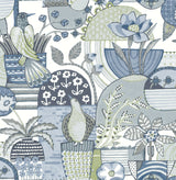 Fika Blue Blissful Birds & Blooms Wallpaper with Eclectic Botanical Novelty Pattern - A-Street Prints 4066-26555