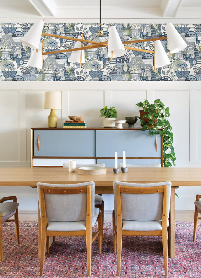 Fika Blue Blissful Birds & Blooms Wallpaper with Eclectic Botanical Novelty Pattern - A-Street Prints 4066-26555