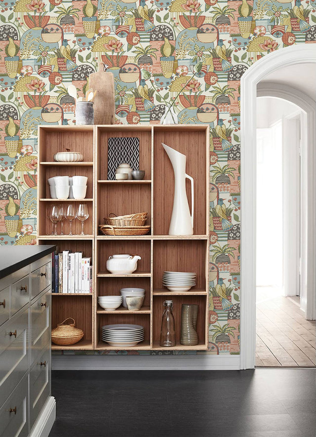 Fika Mustard Blissful Birds & Blooms Wallpaper with Eclectic Botanical Novelty Pattern - Brewster 4066-26556