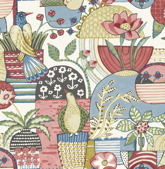 Fika Rose Blissful Birds & Blooms Wallpaper with Eclectic Botanical Novelty Pattern - A-Street Prints 4066-26557