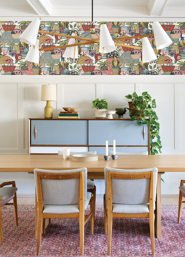 Fika Plum Blissful Birds & Blooms Wallpaper with Eclectic Botanical Novelty Pattern - A-Street Prints 4066-26558