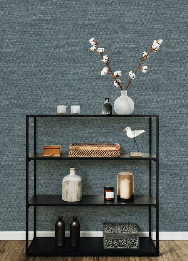 Malin Dark Blue Faux Grasscloth Wallpaper with Modern Graphics Texture - A-Street Prints 4066-26559