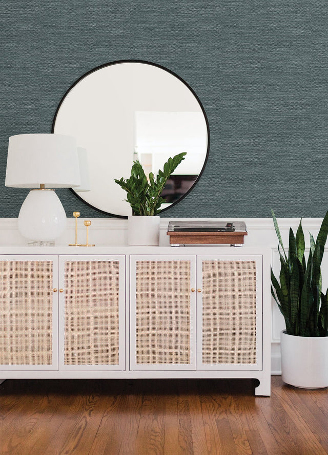Malin Dark Blue Faux Grasscloth Wallpaper with Modern Graphics Texture - A-Street Prints 4066-26559