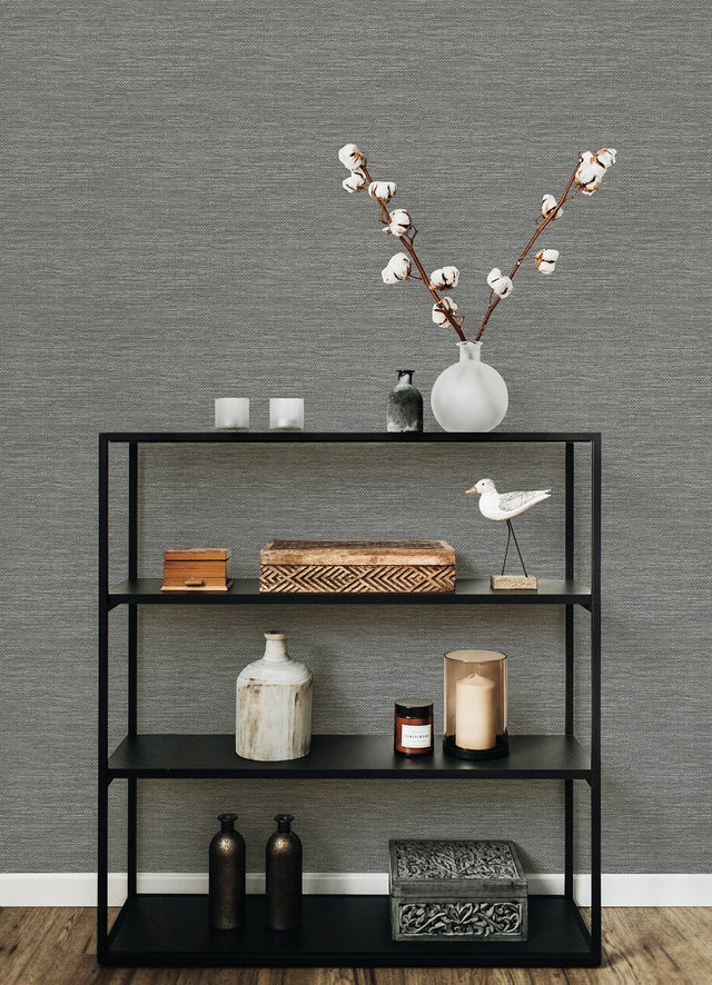 Malin Grey Faux Grasscloth Wallpaper with Raised Ink Textured Modern Graphics - 4066-26560