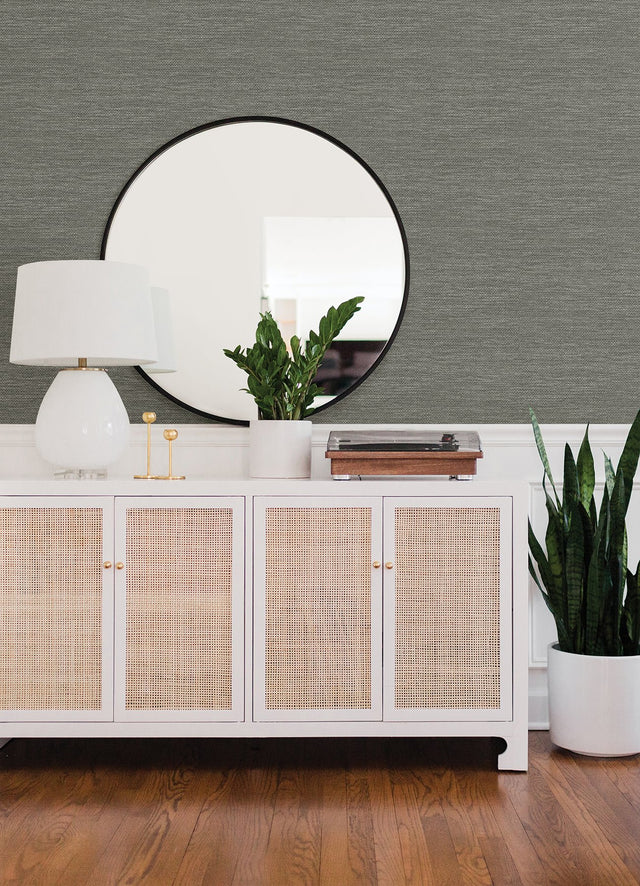 Malin Grey Faux Grasscloth Wallpaper with Raised Ink Textured Modern Graphics - 4066-26560