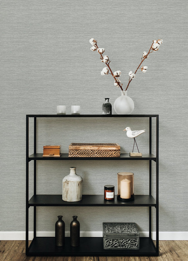 Malin Light Grey Faux Grasscloth Wallpaper with Raised Ink Texture - A-Street Prints 4066-26562