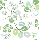 Jonah Light Green Leaf Trail Wallpaper with Botanical Leaves Pattern, Farmhouse Style - Brewster 4066-26565