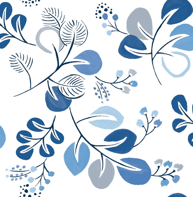 Jonah Blue Leaf Trail Wallpaper with Botanical Farmhouse Style - A-Street Prints 4066-26566