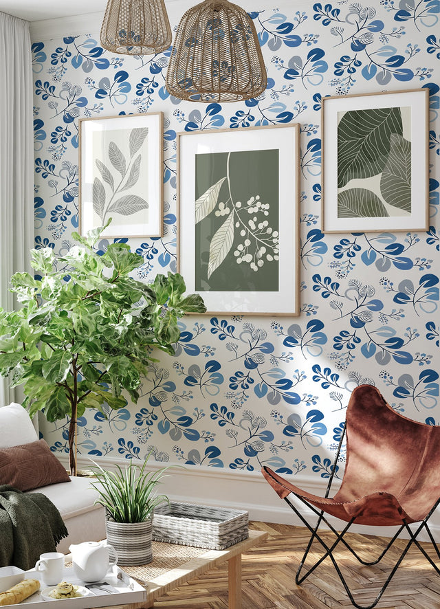Jonah Blue Leaf Trail Wallpaper with Botanical Farmhouse Style - A-Street Prints 4066-26566