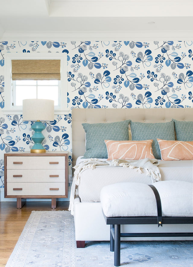 Jonah Blue Leaf Trail Wallpaper with Botanical Farmhouse Style - A-Street Prints 4066-26566