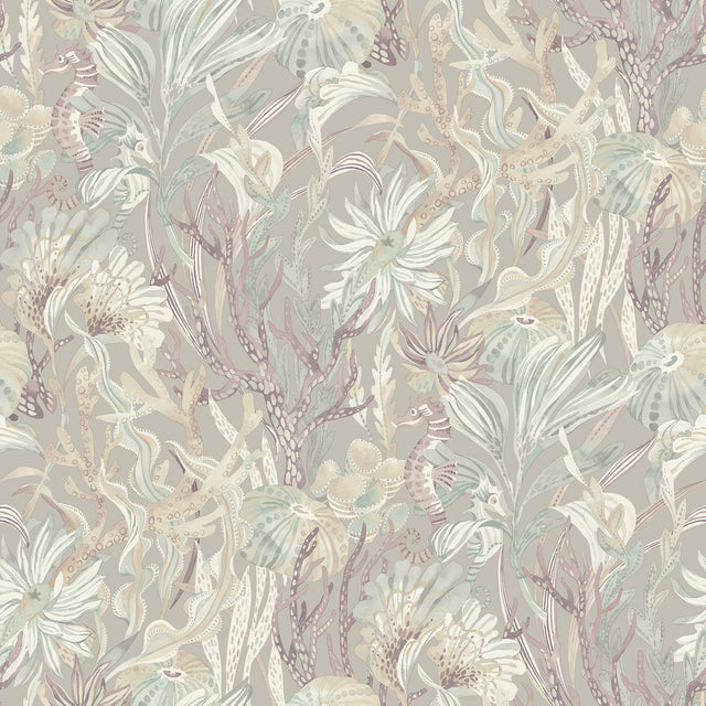 Kelp Garden Mauve Tropical Reef Wallpaper with Coastal Underwater Motif - Chesapeake 4071-71002