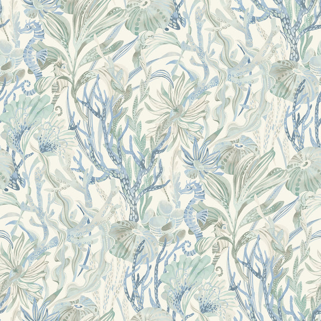 Kelp Garden Light Blue Tropical Reef Wallpaper with Coastal Undersea Motif - Chesapeake 4071-71003