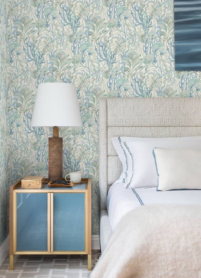 Kelp Garden Light Blue Tropical Reef Wallpaper with Coastal Undersea Motif - Chesapeake 4071-71003