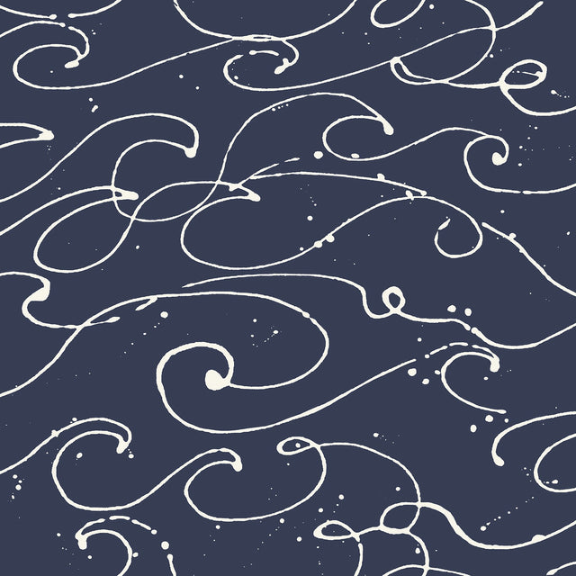 Kuroshio Navy Ocean Wave Wallpaper with Abstract Coastal Wave Motif - Chesapeake 4071-71004
