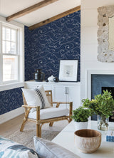 Kuroshio Navy Ocean Wave Wallpaper with Abstract Coastal Wave Motif - Chesapeake 4071-71004