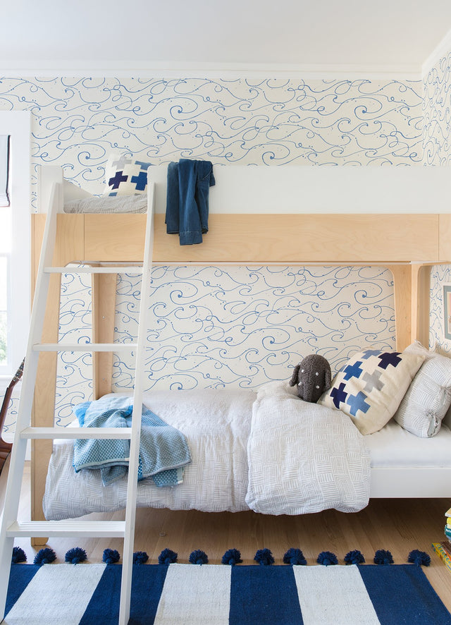 Kuroshio Light Blue Ocean Wave Wallpaper with Abstract Coastal Motif - Chesapeake 4071-71005