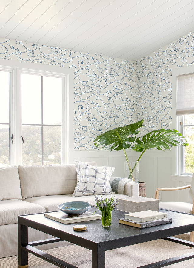 Kuroshio Light Blue Ocean Wave Wallpaper with Abstract Coastal Motif - Chesapeake 4071-71005