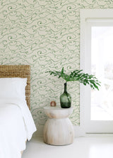 Kuroshio Green Ocean Wave Wallpaper with Abstract Coastal Motif - Chesapeake 4071-71006